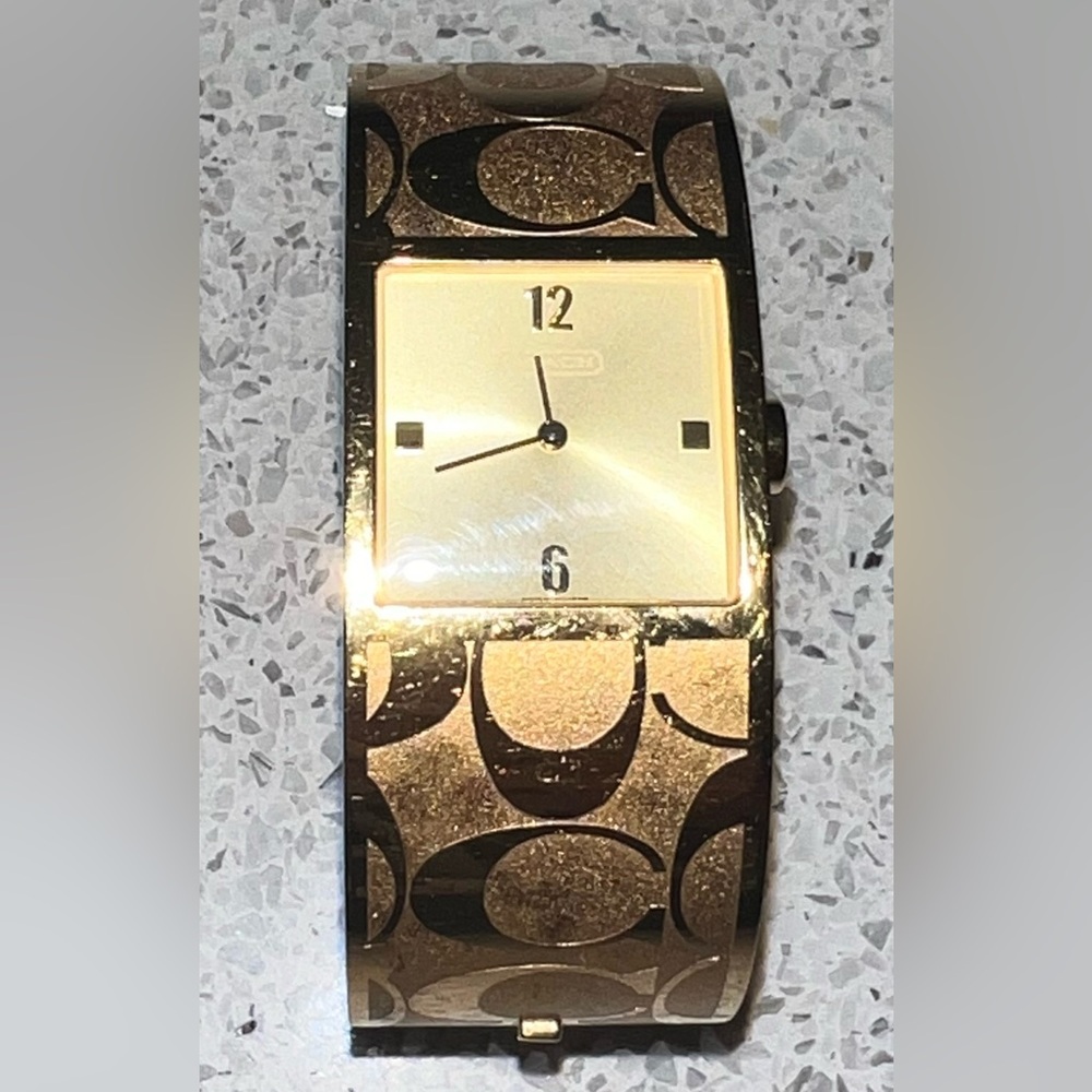 Coach Logo Gold Stainless Bangle Watch Rare